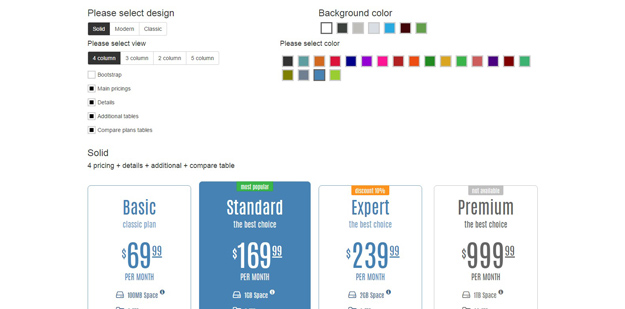 Classic Solid Modern Responsive Pricing Tables