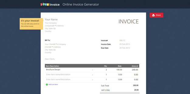 zoho online invoice generator